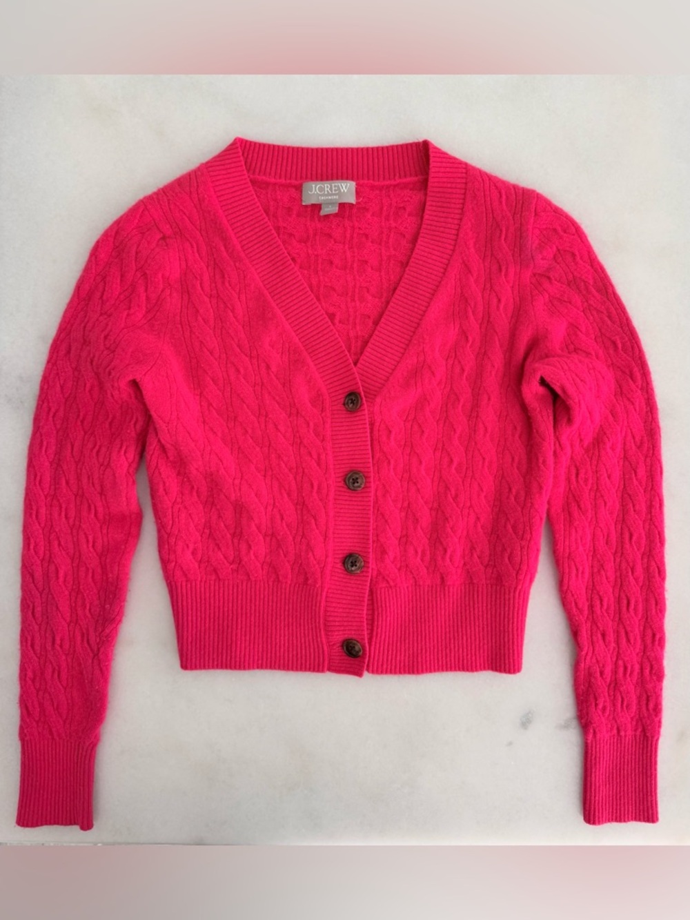 🎀J.Crew 100% cashmere Pink Cable-Knit V-Neck Cardigan Sweater size Small🎀